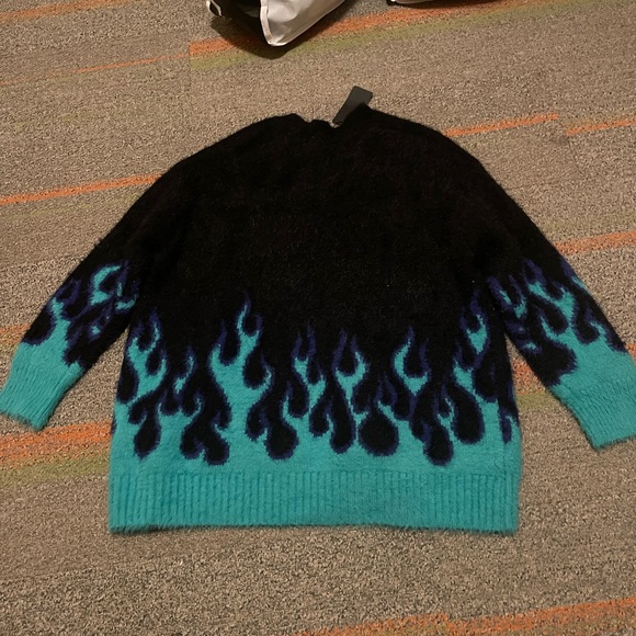 Adika Fuzzy Black and Teal Flame Sweater - Picture 3 of 3